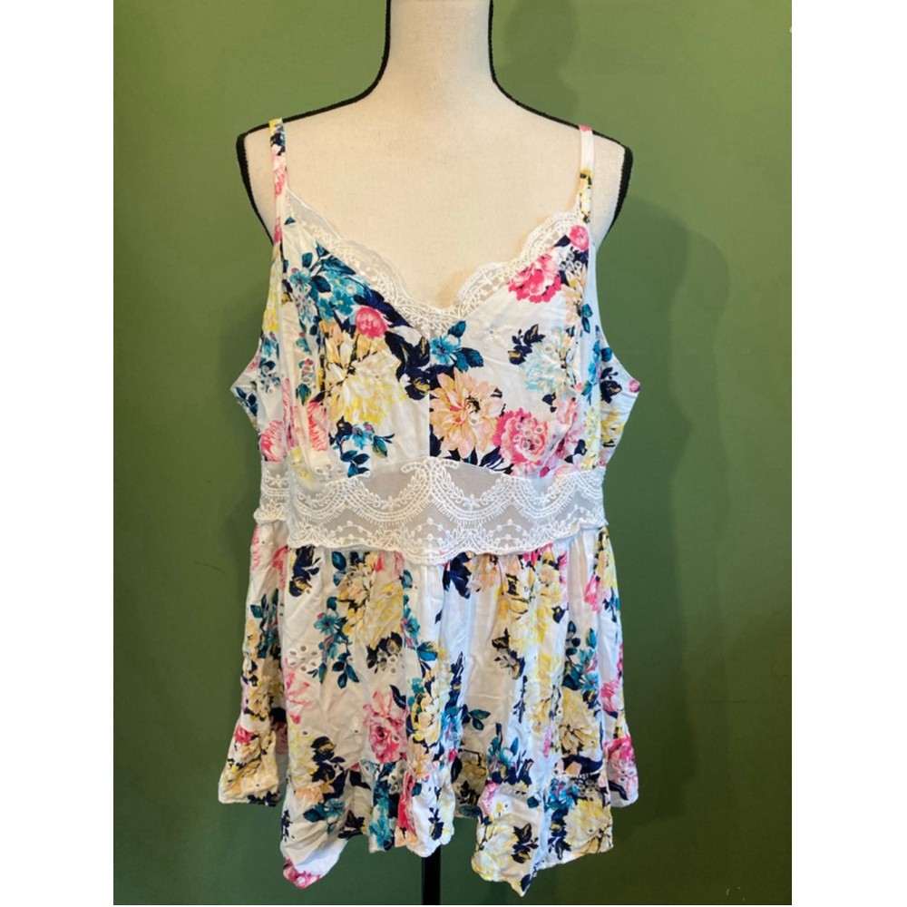 Women's Torrid Floral Lace Embroidered Cami Top Plus 2X White Pink